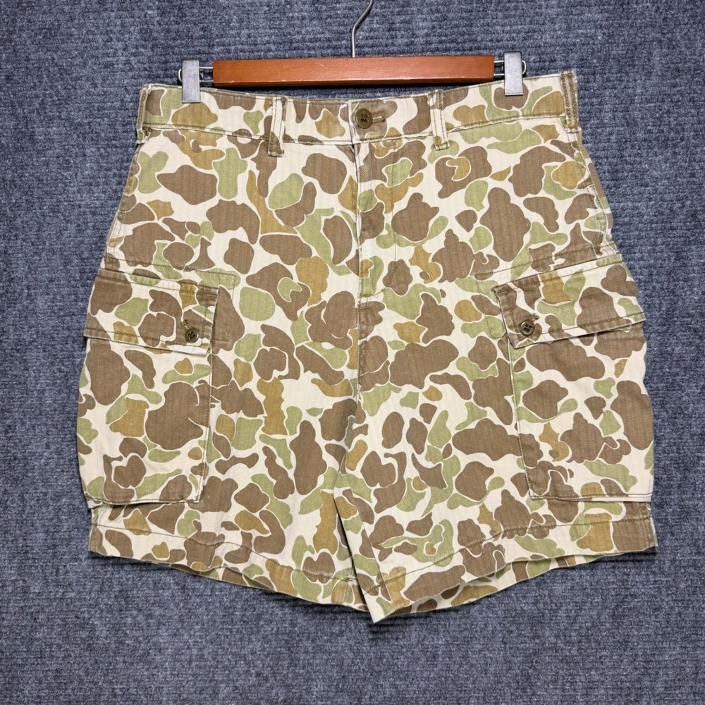 Gap Mens 30 Duck Camo Cargo Shorts 8 Inch Inseam Herringbone Twill Tan Green